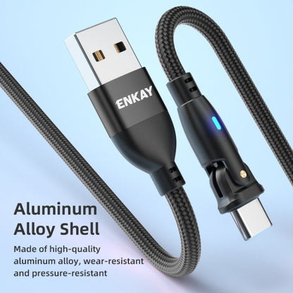 ENKAY 180 Degrees Rotating USB to Type-C 3A Fast Charging Data Cable with LED Light, Length:2m(Purple) - USB-C & Type-C Cable by ENKAY | Online Shopping UK | buy2fix