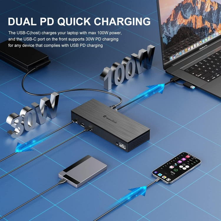 Wavlink UG69PD8 100W PD 18 in 1 Type-C Dock Compatible Type-C Universal Docking Station, Plug:US Plug - USB HUB by WAVLINK | Online Shopping UK | buy2fix