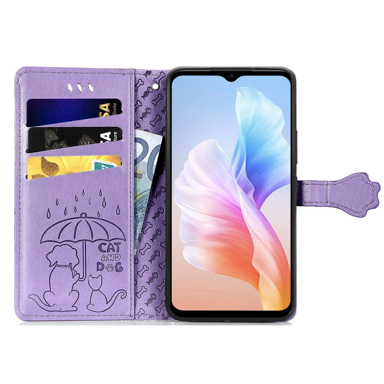 For DOOGEE X98 Pro / X98 Cat and Dog Embossed Leather Phone Case(Purple) - Doogee Cases by buy2fix | Online Shopping UK | buy2fix