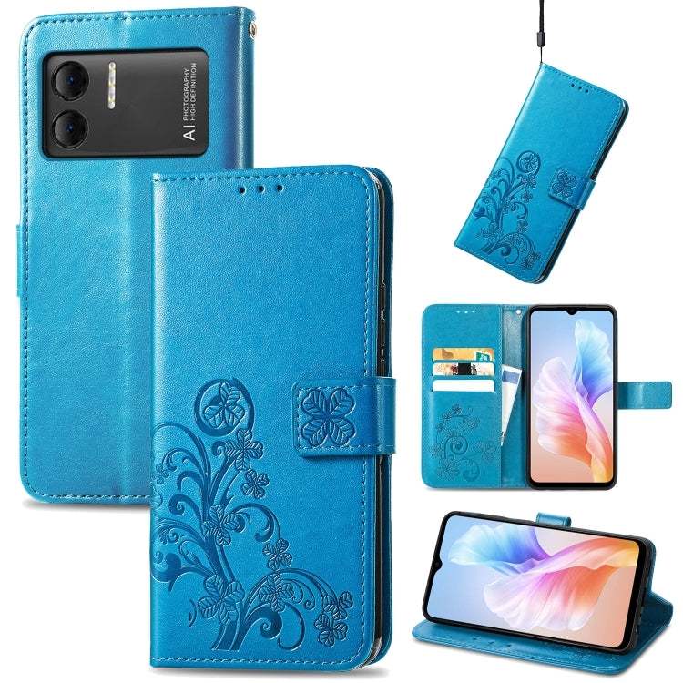 For DOOGEE X98 Pro / X98 Four-leaf Clasp Embossed Buckle Leather Phone Case(Blue) - Doogee Cases by buy2fix | Online Shopping UK | buy2fix