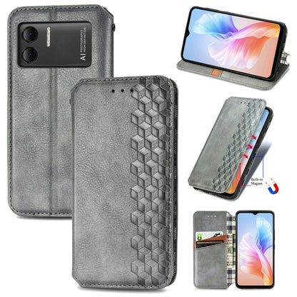 For DOOGEE X98 Pro / X98 Cubic Grid Pressed Magnetic Leather Phone Case(Grey) - Doogee Cases by buy2fix | Online Shopping UK | buy2fix