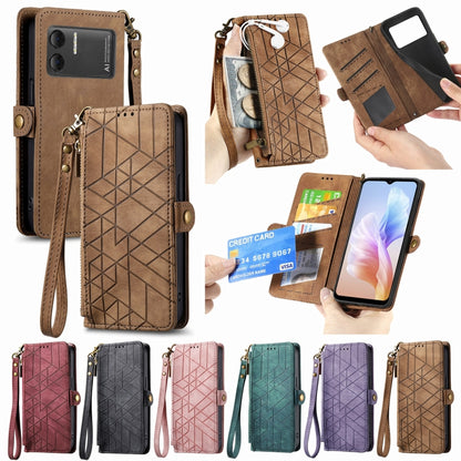 For DOOGEE X98 Pro / X98 Geometric Zipper Wallet Side Buckle Leather Phone Case(Purple) - Doogee Cases by buy2fix | Online Shopping UK | buy2fix