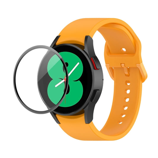 For Samsung Galaxy Watch4 44mm JUNSUNMAY Silicone Adjustable Strap + Full Coverage PMMA Screen Protector Kit(Orange) - Watch Bands by JUNSUNMAY | Online Shopping UK | buy2fix