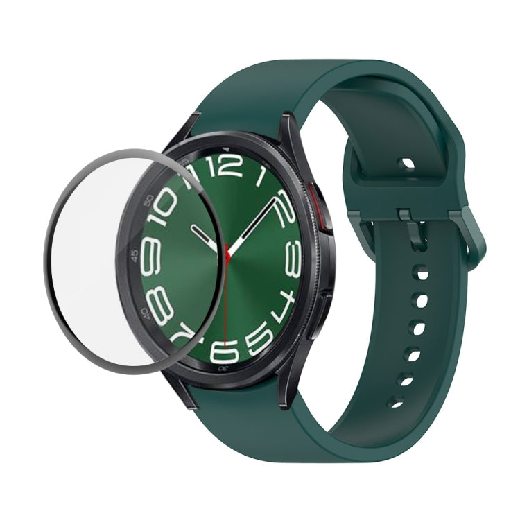 For Samsung Galaxy Watch6 Classic 43mm JUNSUNMAY Silicone Adjustable Strap + Full Coverage PMMA Screen Protector Kit(Dark Green) - Watch Bands by JUNSUNMAY | Online Shopping UK | buy2fix