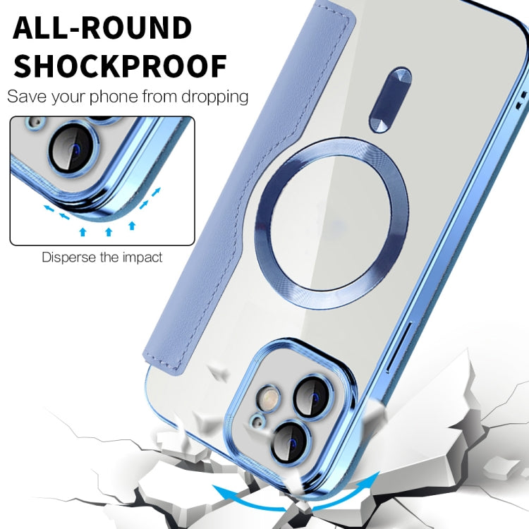 For iPhone 15 Pro Max Shield Magsafe RFID Anti-theft Rhombus Leather Phone Case(Blue) - iPhone 15 Pro Max Cases by buy2fix | Online Shopping UK | buy2fix