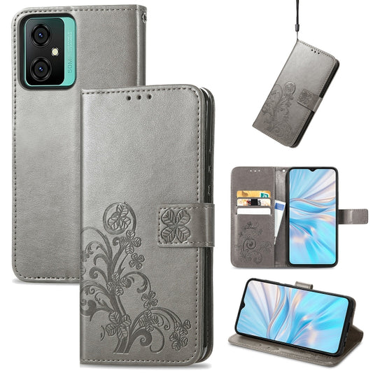 For Blackview Oscal C70 Four-leaf Clasp Embossed Buckle Leather Phone Case(Gray) - More Brand by buy2fix | Online Shopping UK | buy2fix