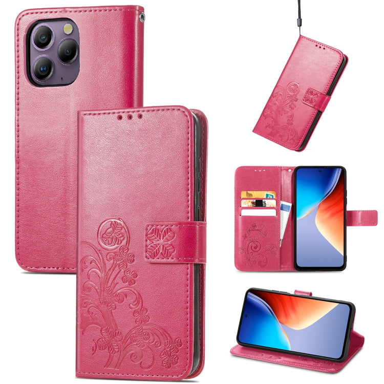 For Blackview A96 Four-leaf Clasp Embossed Buckle Leather Phone Case(Magenta) - More Brand by buy2fix | Online Shopping UK | buy2fix