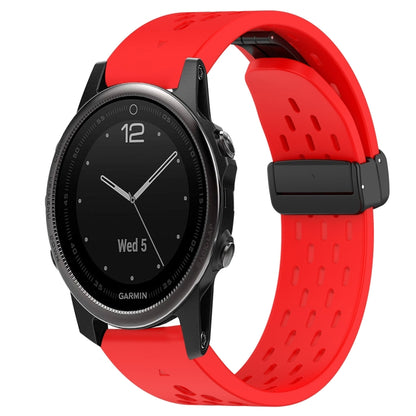 For Garmin Fenix 5S 20mm Folding Buckle Hole Silicone Watch Band(Red) - Watch Bands by buy2fix | Online Shopping UK | buy2fix