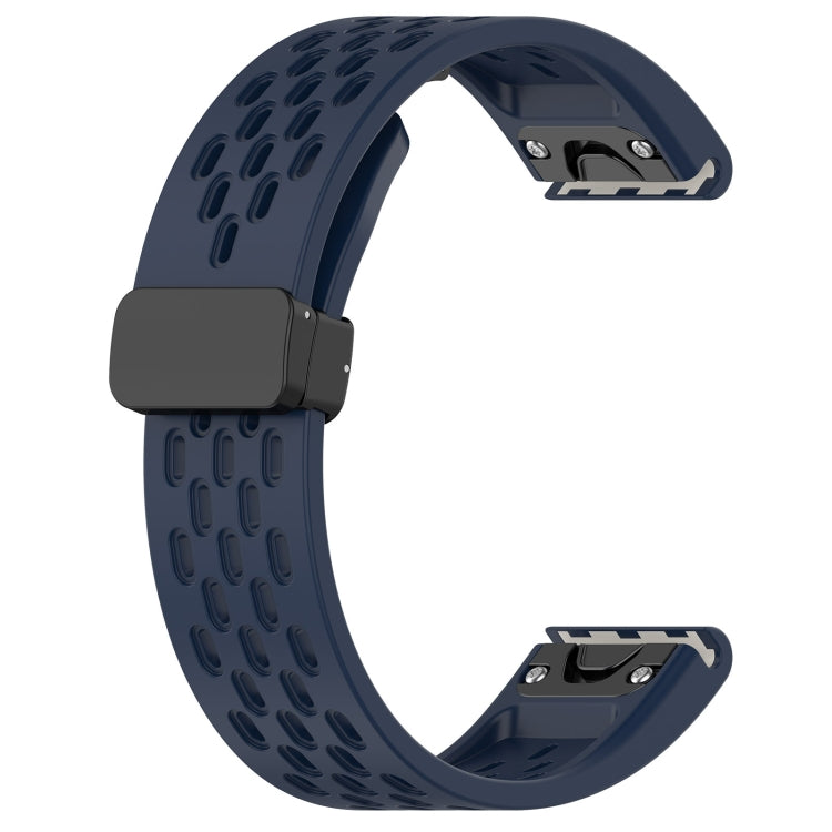 For Garmin Fenix 7X Quick Release Holes Magnetic Buckle Silicone Watch Band(Dark Blue) - Watch Bands by buy2fix | Online Shopping UK | buy2fix