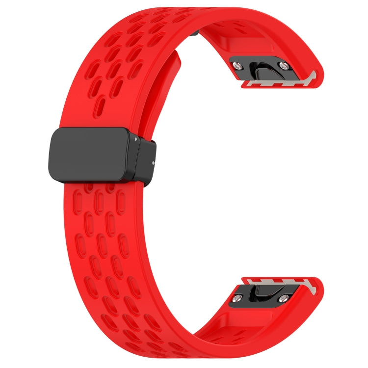 For Garmin Descent MK1 / MK2 / MK2i Quick Release Holes Magnetic Buckle Silicone Watch Band(Red) - Watch Bands by buy2fix | Online Shopping UK | buy2fix