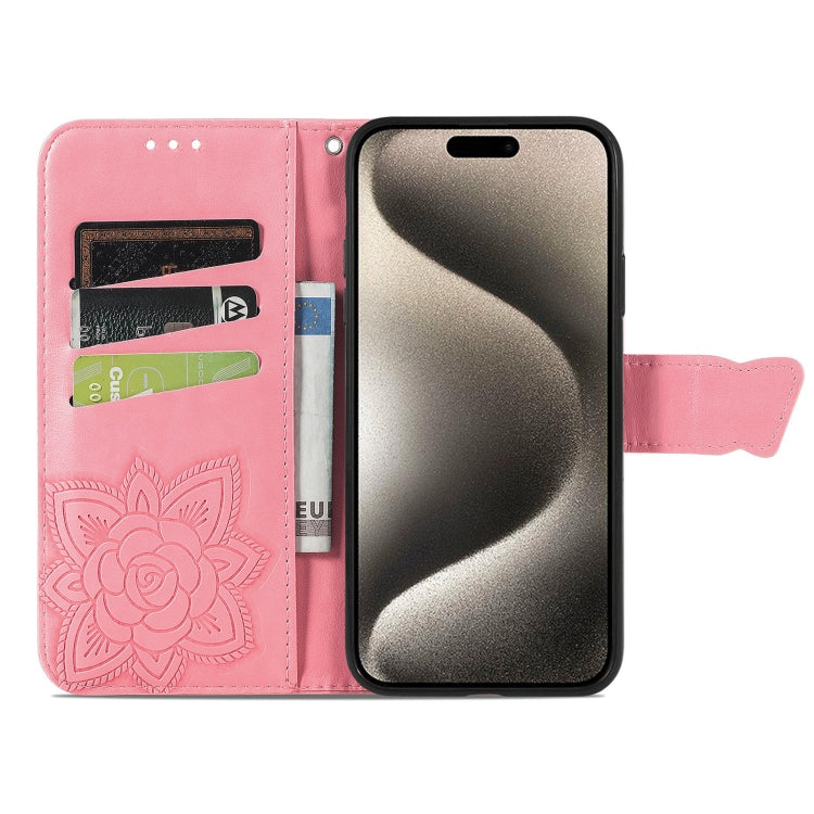 For iPhone 16 Pro Max Butterfly Love Flower Embossed Leather Phone Case(Pink) - iPhone 16 Pro Max Cases by buy2fix | Online Shopping UK | buy2fix