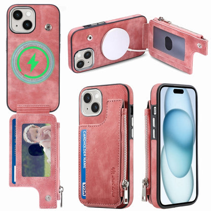 For iPhone 15 Plus Magsafe Zipper RFID Wallet All-inclusive Shockrpoof Phone Case(Pink) - iPhone 15 Plus Cases by buy2fix | Online Shopping UK | buy2fix