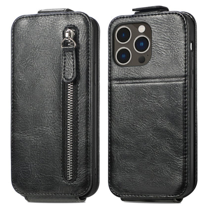 For iPhone 16 Pro Zipper Wallet Vertical Flip Leather Phone Case(Black) - iPhone 16 Pro Cases by buy2fix | Online Shopping UK | buy2fix