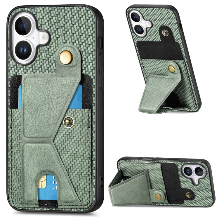 For iPhone 16 Carbon Fiber Wallet Flip Card K-shaped Holder Phone Case(Green) - iPhone 16 Cases by buy2fix | Online Shopping UK | buy2fix