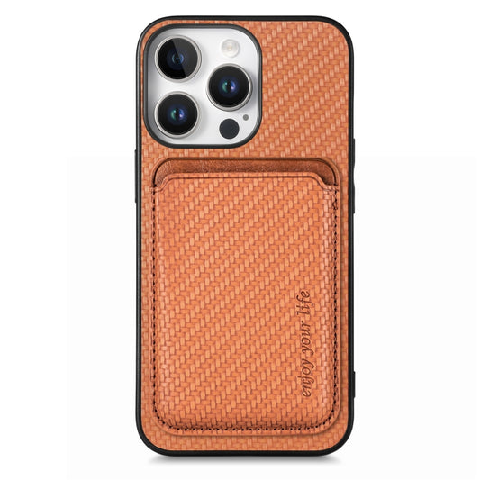 For iPhone 16 Pro Carbon Fiber Leather Card Magsafe Phone Case(Brown) - iPhone 16 Pro Cases by buy2fix | Online Shopping UK | buy2fix