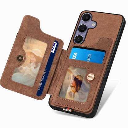 For Samsung Galaxy S25+ 5G Retro Skin-feel Ring Multi-card Wallet Phone Case(Brown) - Galaxy S25+ 5G Cases by buy2fix | Online Shopping UK | buy2fix