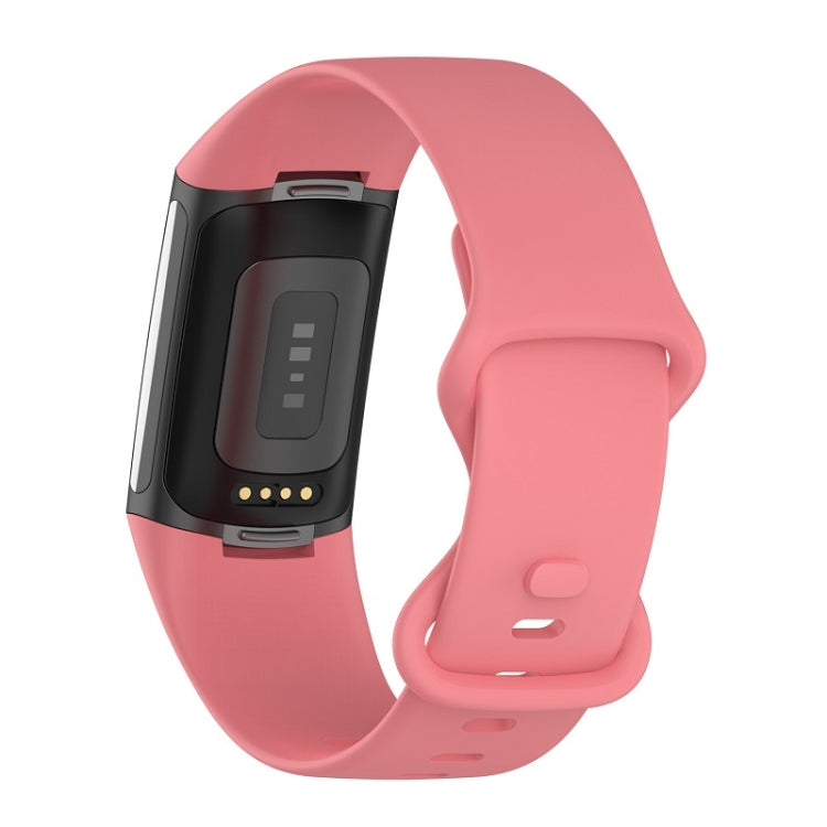 For Fitbit Charge 6 Solid Color Butterfly Buckle Silicone Watch Band, Size:S Size(Pink) - Watch Bands by buy2fix | Online Shopping UK | buy2fix