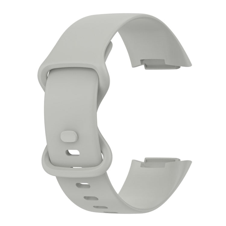 For Fitbit Charge 6 Solid Color Butterfly Buckle Silicone Watch Band, Size:S Size(Gray) - Watch Bands by buy2fix | Online Shopping UK | buy2fix