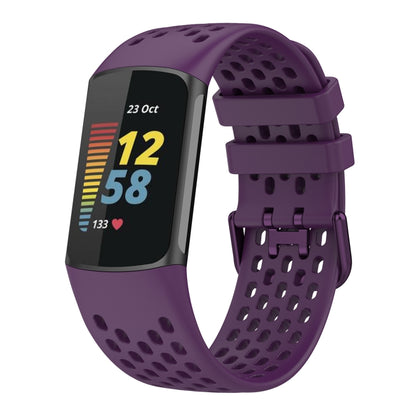 For Fitbit Charge 5 Solid Color Breathable Sports Silicone Watch Band(Dark Purple) - Watch Bands by buy2fix | Online Shopping UK | buy2fix
