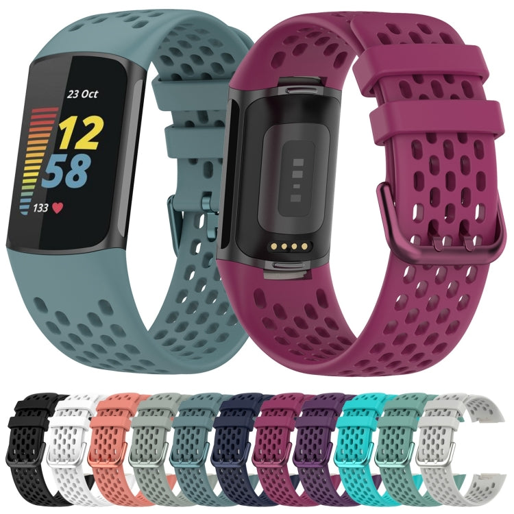 For Fitbit Charge 5 Solid Color Breathable Sports Silicone Watch Band(White) - Watch Bands by buy2fix | Online Shopping UK | buy2fix