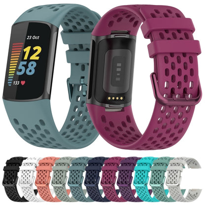 For Fitbit Charge 5 Solid Color Breathable Sports Silicone Watch Band(White) - Watch Bands by buy2fix | Online Shopping UK | buy2fix