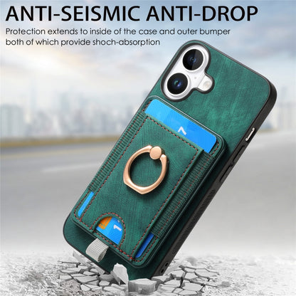 For  iPhone 16 Retro Splitable Magnetic Card Bag Leather Phone Case(Green) - iPhone 16 Cases by buy2fix | Online Shopping UK | buy2fix