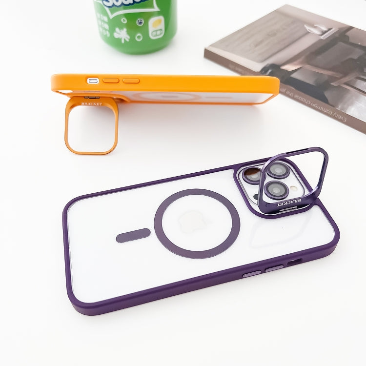 For iPhone 14 MagSafe Acrylic Hybrid TPU Holder Phone Case with Lens film(Purple) - iPhone 14 Cases by buy2fix | Online Shopping UK | buy2fix