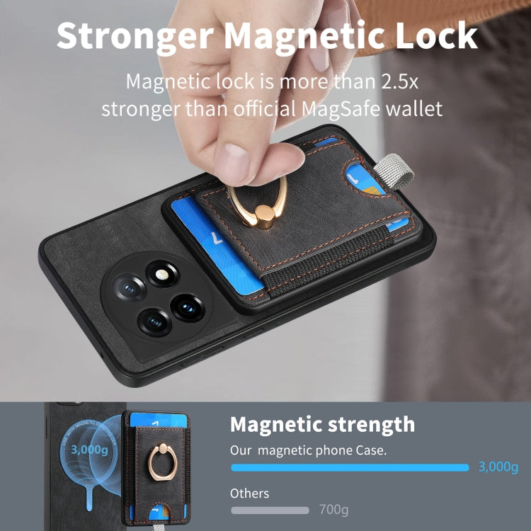 For OnePlus 11 Retro Splitable Magnetic Card Bag Leather Phone Case(Black) - OnePlus Cases by buy2fix | Online Shopping UK | buy2fix