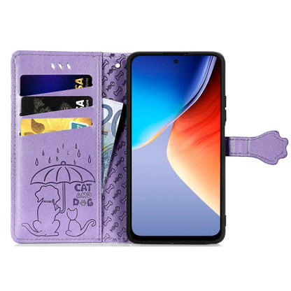 For Blackview A96 Cat and Dog Embossed Leather Phone Case(Purple) - More Brand by buy2fix | Online Shopping UK | buy2fix