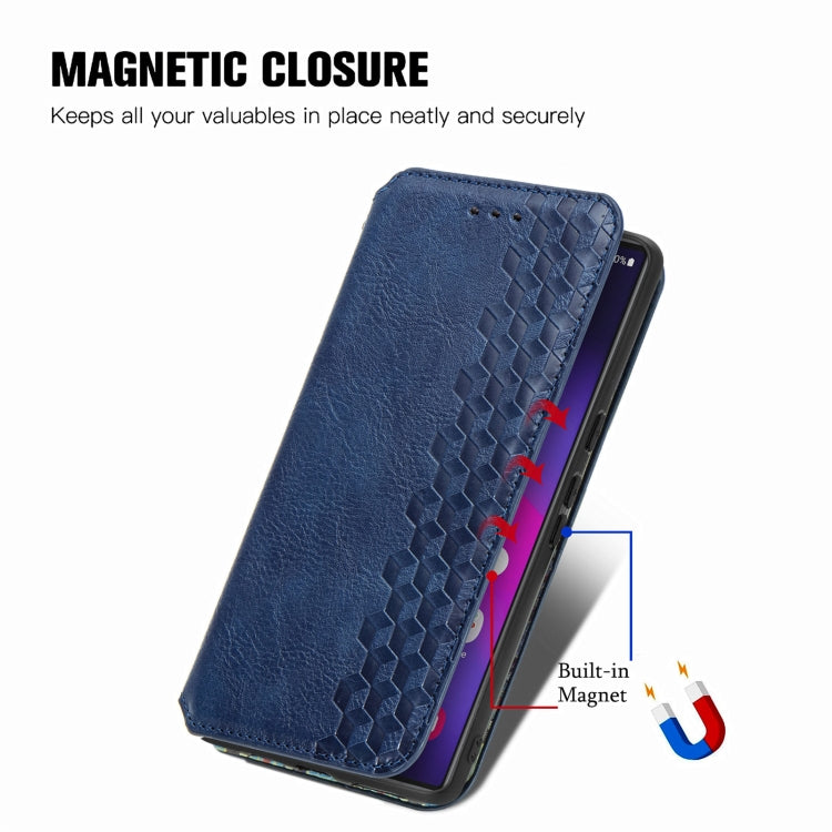 For Samsung Galaxy S25 Ultra 5G Cubic Grid Pressed Magnetic Leather Phone Case(Blue) - Galaxy S25 Ultra 5G Cases by buy2fix | Online Shopping UK | buy2fix