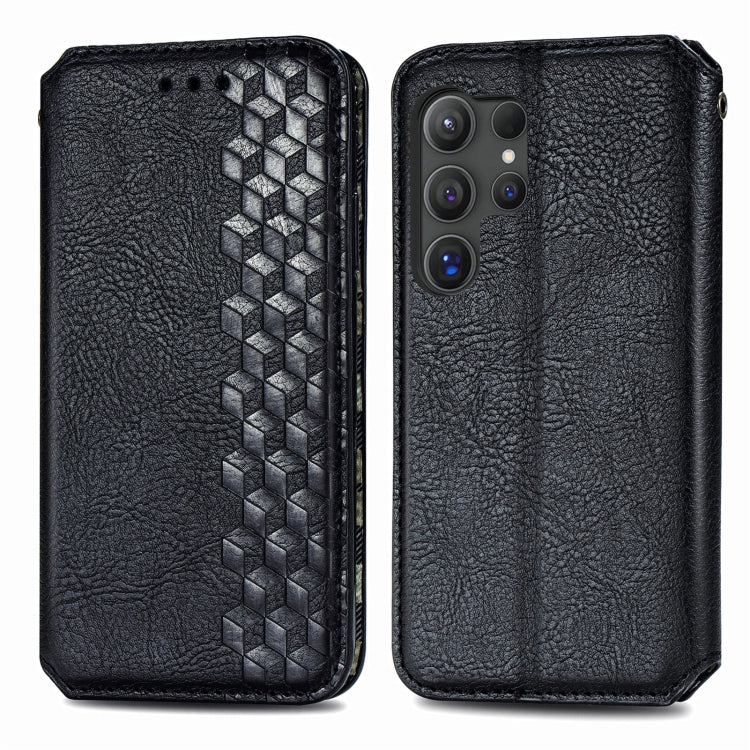 For Samsung Galaxy S25 Ultra 5G Cubic Grid Pressed Magnetic Leather Phone Case(Black) - Galaxy S25 Ultra 5G Cases by buy2fix | Online Shopping UK | buy2fix