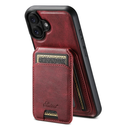 For iPhone 16 Suteni H15 MagSafe Oil Eax Leather Detachable Wallet Back Phone Case(Red) - iPhone 16 Cases by Suteni | Online Shopping UK | buy2fix