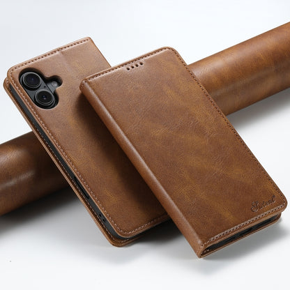 For iPhone 16 Plus Suteni J02 Oil Wax Wallet Leather Phone Case(Brown) - iPhone 16 Plus Cases by Suteni | Online Shopping UK | buy2fix