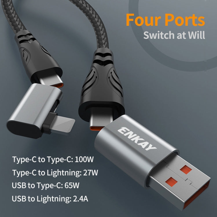 ENKAY PD100W 4-in-1 USB-A / Type-C to Type-C / 8 Pin Multifunction Fast Charging Cable with E-Marker, Cable Length:1m - Multifunction Cable by ENKAY | Online Shopping UK | buy2fix