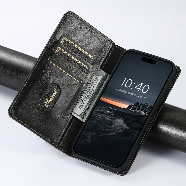 For iPhone 16 Pro Suteni Baroque Calf Texture Buckle Wallet Leather Phone Case(Black) - iPhone 16 Pro Cases by Suteni | Online Shopping UK | buy2fix