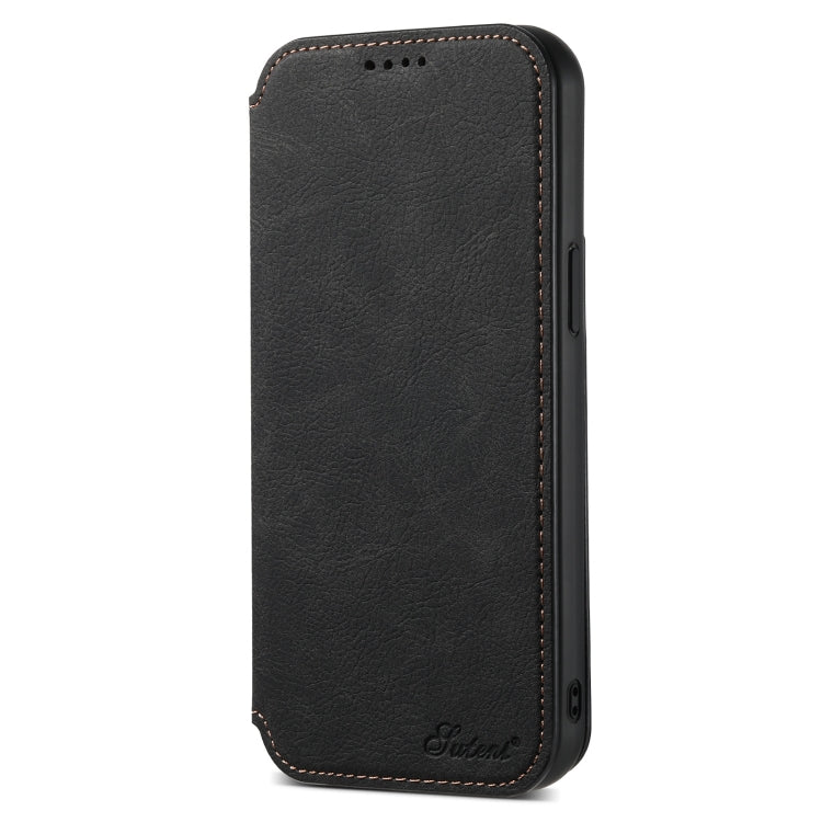 For iPhone 15 Plus Suteni J06 Retro Matte Litchi Texture Leather Magnetic Magsafe Phone Case(Black) - iPhone 15 Plus Cases by Suteni | Online Shopping UK | buy2fix