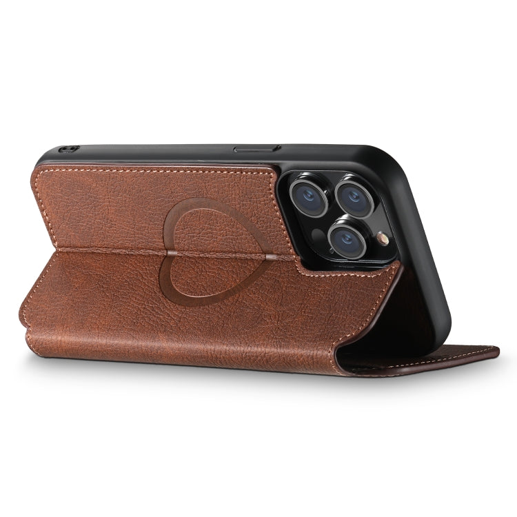 For iPhone 15 Plus Suteni J06 Retro Matte Litchi Texture Leather Magnetic Magsafe Phone Case(Brown) - iPhone 15 Plus Cases by Suteni | Online Shopping UK | buy2fix