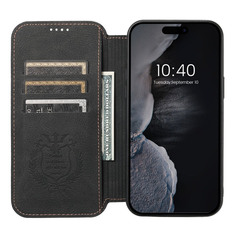 For iPhone 15 Suteni J06 Retro Matte Litchi Texture Leather Magnetic Magsafe Phone Case(Black) - iPhone 15 Cases by Suteni | Online Shopping UK | buy2fix