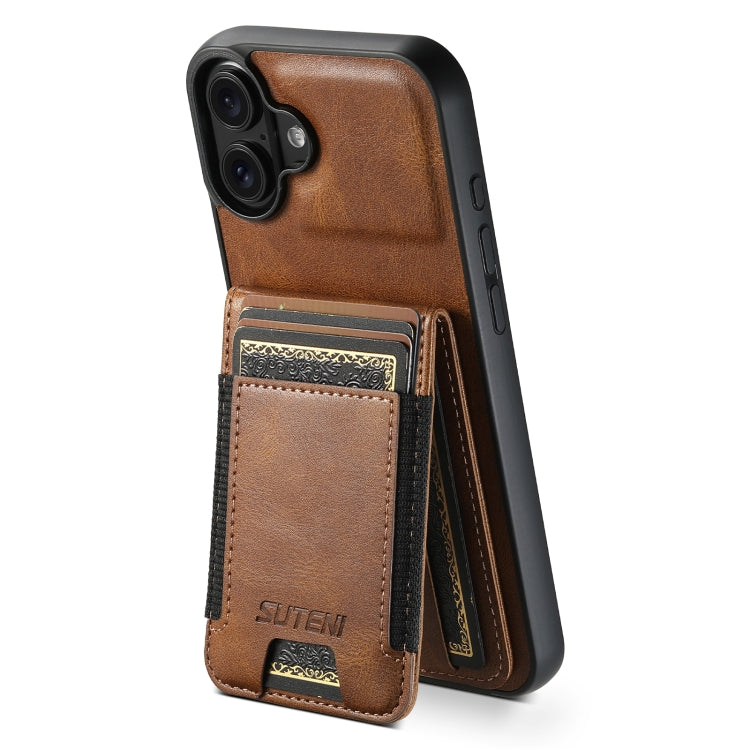 For iPhone 16 Plus Suteni H03 Oil Wax Leather Wallet Stand Back Phone Case(Brown) - iPhone 16 Plus Cases by Suteni | Online Shopping UK | buy2fix