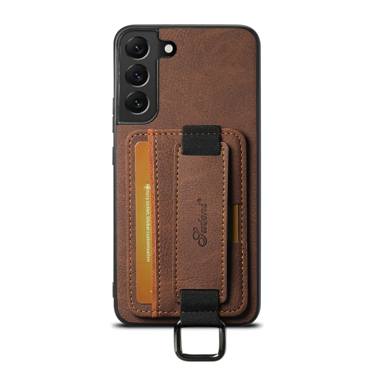 For Samsung Galaxy S24+ 5G Suteni H13 Litchi Leather Wrist Strap Wallet Back Phone Case(Brown) - Galaxy S24+ 5G Cases by Suteni | Online Shopping UK | buy2fix