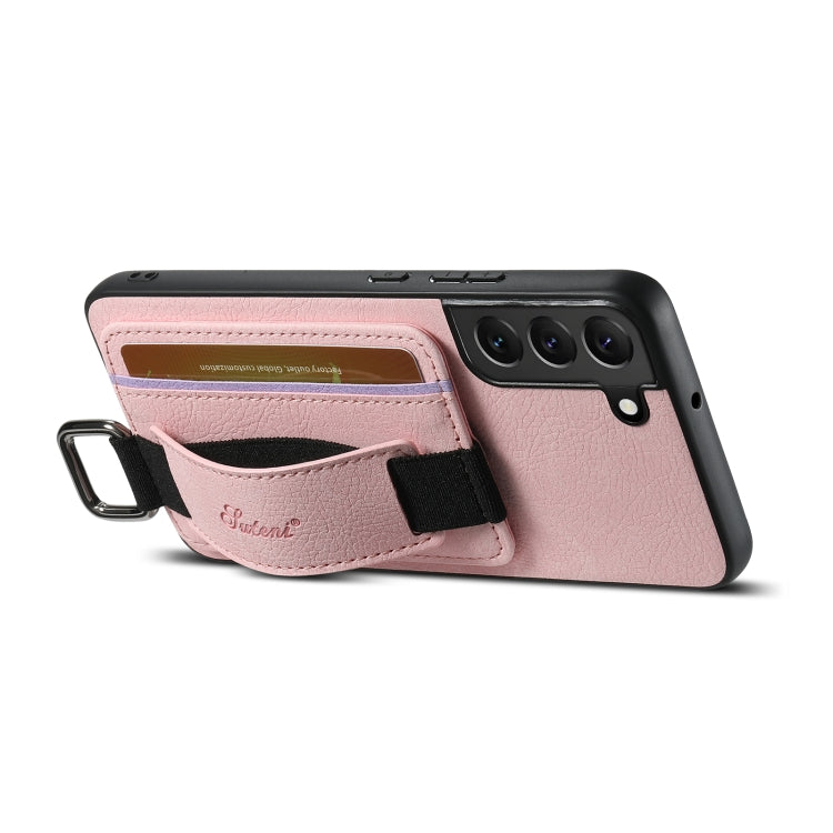 For Samsung Galaxy S24+ 5G Suteni H13 Litchi Leather Wrist Strap Wallet Back Phone Case(Pink) - Galaxy S24+ 5G Cases by Suteni | Online Shopping UK | buy2fix