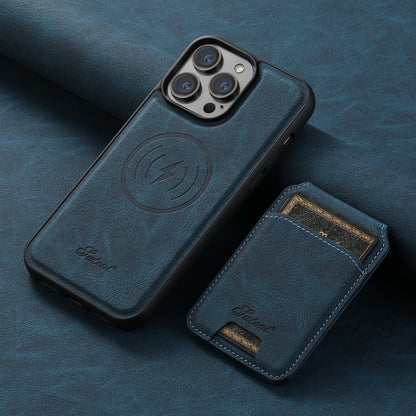 For iPhone 15 Pro Suteni H17 Litchi Texture Leather MagSafe Detachable Wallet Phone Case(Blue) - iPhone 15 Pro Cases by Suteni | Online Shopping UK | buy2fix