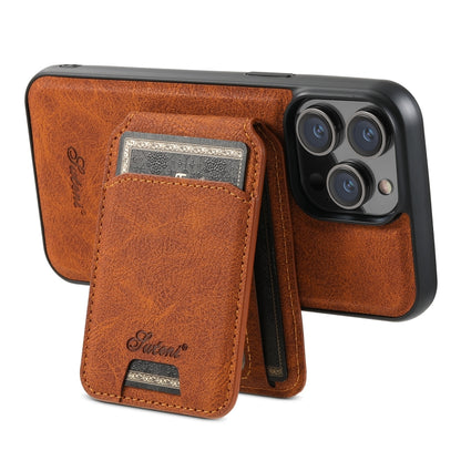 For iPhone 15 Plus Suteni H17 Litchi Texture Leather MagSafe Detachable Wallet Phone Case(Khaki) - iPhone 15 Plus Cases by Suteni | Online Shopping UK | buy2fix