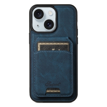 For iPhone 15 Plus Suteni H17 Litchi Texture Leather MagSafe Detachable Wallet Phone Case(Blue) - iPhone 15 Plus Cases by Suteni | Online Shopping UK | buy2fix