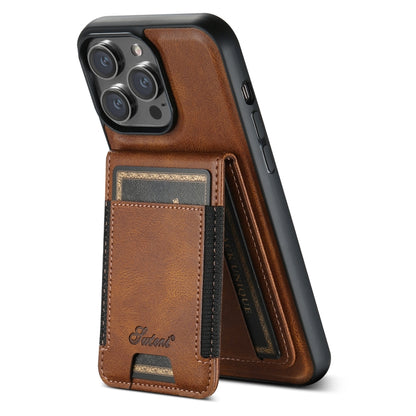 For iPhone 15 Pro Suteni H17 Oil Eax Leather MagSafe Detachable Wallet Phone Case(Brown) - iPhone 15 Pro Cases by Suteni | Online Shopping UK | buy2fix