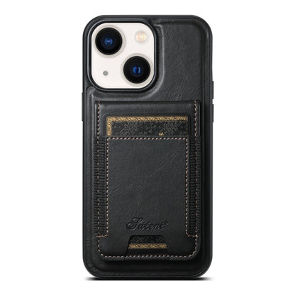 For iPhone 14 Suteni H17 Oil Eax Leather MagSafe Detachable Wallet Phone Case(Black) - iPhone 14 Cases by Suteni | Online Shopping UK | buy2fix