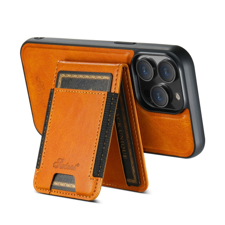 For iPhone 12 Pro Max Suteni H17 Oil Eax Leather MagSafe Detachable Wallet Phone Case(Khaki) - iPhone 12 Pro Max Cases by Suteni | Online Shopping UK | buy2fix