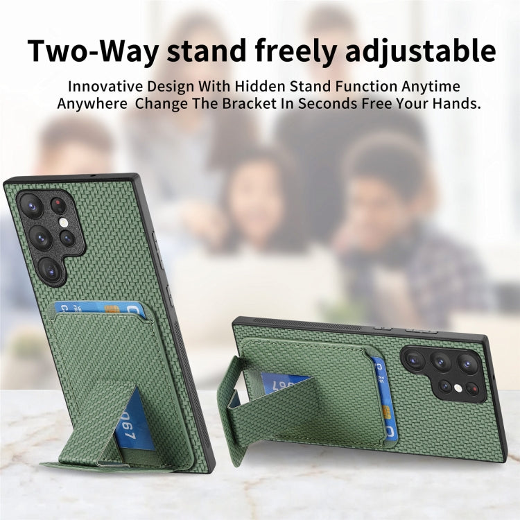 For Samsung Galaxy S23 Ultra 5G Carbon Fiber Card Bag Fold Stand Phone Case(Green) - Galaxy S23 Ultra 5G Cases by buy2fix | Online Shopping UK | buy2fix