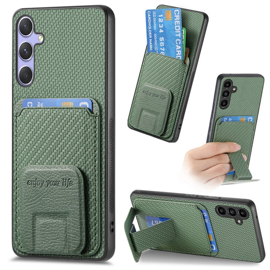 For Samsung Galaxy S25 Ultra 5G Carbon Fiber Card Bag Fold Stand Phone Case(Green) - Galaxy S25 Ultra 5G Cases by buy2fix | Online Shopping UK | buy2fix