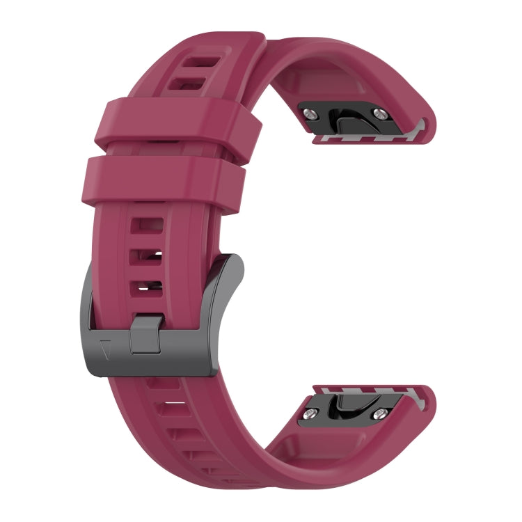 For Garmin Fenix 7 Solar / Sapphire Solar Solid Color Black Buckle Silicone Quick Release Watch Band(Wine Red) - Watch Bands by buy2fix | Online Shopping UK | buy2fix